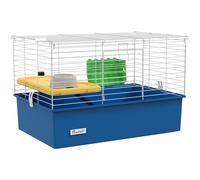 PawHut Guinea Pig Cage Chinchillas Rabbit Small Animal Cage with Ramp, Dish, Water Bottle, 71 x 46 x 47cm, Blue