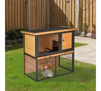 PawHut Guinea Pig Hutch Rabbit Hutch Wood-metal Elevated Pet House Bunny Cage with No-Leak Tray Ramp Openable Roof Outdoor 89.5 x 45 x 81cm Light Yellow