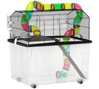 PawHut Hamster Cage, 2 Tier Gerbil Cage with 31cm Deep Tray, Tube System, Water Bottle, Ramp, Feeding Bowl, 58 x 43 x 57cm, Multicoloured