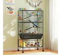 PawHut Hamster Cage, 3 Tier Gerbil Cage on Wheels with Storage Shelf