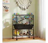 Pawhut Hamster Cage, 3 Tier Gerbil Cage On Wheels With Storage Shelf