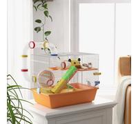 PawHut Hamster Cage, 3 Tiers Gerbil Cage for Dwarf Hamsters with Tubes, Ladder