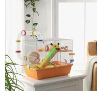 PawHut Hamster Cage, 3 Tiers Gerbil Cage w/ Tubes, Ladder, Orange