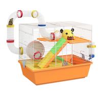 PawHut Hamster Cage - 3 Tiers Gerbil Cage for Dwarf Hamsters with Tubes - Ladder | TJ Hughes Orange