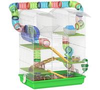 PawHut Hamster Cage 5 Tier Carrier Habitat for Dwarf Mice, Green | Exercise Wheels Tunnel Tube Water Bottle, Dishes, House, Ladder, Gerbil Cage