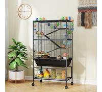 PawHut Hamster Cage 5 Tier Gerbil Cage on Wheels with Storage Shelf