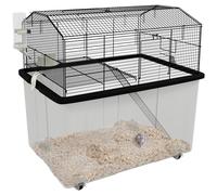 PawHut Hamster Cage, Gerbil Cage 2 Tier with Wheels, Deep Bottom, Ramp, Food Dish, Water Bottle, for Dwarf, Syrian, 57 x 43 x 57cm - Black