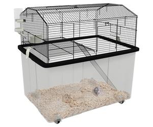 PawHut Hamster Cage, Gerbil Cage 2 Tier with Wheels, Deep Bottom, Ramp, Food Dish, Water Bottle, for Dwarf, Syrian, 57 x 43 x 57cm - Black