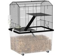 Pawhut Hamster Cage, Three-Tier Gerbil Cage W/ Deep Bottom, Ramp, Food Dish In Black Black