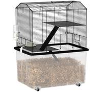 PawHut Hamster Cage, Gerbil Cage 3 Tier for Dwarf 57 x 43 x 74cm Black