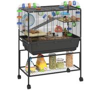 PawHut Hamster Cage, 3 Tier Large Gerbil Cage on Wheels with 17 cm Deep Tray, Storage Shelf, Big Exercise Wheel, Tube System, Hut, Platforms, Ramps, Food Dish, Water Bottle, for Syrian Hamsters, Rats