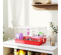 PawHut Hamster Travel Cage Box w/ Double Layers and Accessories - Red, Red