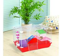 PawHut Hamster Cage, Small Gerbil Cage 2 Tiers Portable w/ Handle, Exercise Wheel, Water Bottle, Dishes