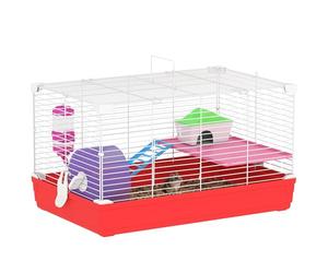 PawHut Hamster Cage, Small Gerbil Cage, 2 Tiers, Portable with Handle