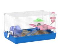 PawHut Hamster Cage, Small Gerbil Cage, 2 Tiers, Portable with Handle, Blue | Exercise Wheel, Water Bottle, Dishes