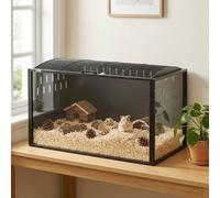 Pawhut Hamster Cage Steel Acrylic Rat Cage With Openable Top In Black Black