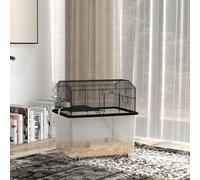 PawHut Hamster Cage, Two-tier Gerbil Cage W/ Deep Bottom, Black
