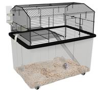 PawHut Hamster Cage, Two-tier Gerbil Cage W/ Deep Bottom, Black