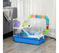 PawHut Hamster Cage w/ Tubes Exercise Wheel, Water Bottle, Food Dish - Blue