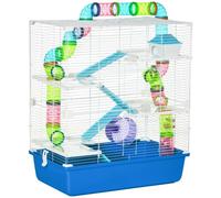 PawHut Hamster Cage w/Water Bottle, Exercise Wheel, Tubes, Ramps - Blue | Exercise Wheel, Feeder Bowl, Tube, Water Bottle