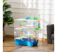 Pawhut Hamster Cage W/ Water Bottle, Exercise Wheel, Tubes, Ramps In Blue Blue