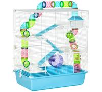 PawHut Hamster Cage w/ Water Bottle, Exercise Wheel, Tubes, Ramps - Light Blue