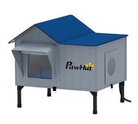 PawHut Heated Cat House Weatherproof w/ Heating Pad, Elevated Base, Escape Door, Cat Winter Shelter for Stray, Barn Cats