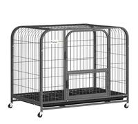 PawHut Heavy Duty Dog Crate,93 x 58 x 76 cm, Large Dog Cage for Small to Medium Breeds, Puppy Kennel with Lockable Wheels, Removable Tray and 3 Doors for Indoor Outdoor, Black