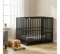 PawHut Heavy Duty Dog Crate, Dog Cage with Wheels for Medium Large Breeds, Metal Pet Crate with Removable Tray and 3 Doors for Indoor & Outdoor, 107 x 69 x 81 cm, Black