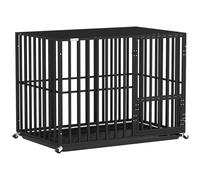 PawHut Heavy Duty Dog Crate, Dog Cage with Wheels for Medium Large Breeds, Metal Pet Crate with Removable Tray and 3 Doors for Indoor & Outdoor, 107 x 69 x 81 cm, Black