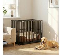 PawHut Heavy Duty Dog Crate, Dog Cage with Wheels for Small Medium Breeds, Metal Pet Crate with Removable Tray and 3 Doors for Indoor & Outdoor, 95 x 57 x 81 cm, Black