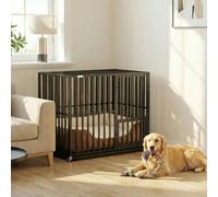 PawHut Heavy Duty Dog Crate, Dog Cage with Wheels for Small Medium Breeds, Metal Pet Crate with Removable Tray and 3 Doors for Indoor & Outdoor, 95 x 57 x 81 cm, Black