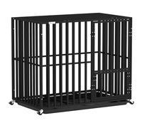 PawHut Heavy Duty Dog Crate, Dog Cage with Wheels for Small Medium Breeds, Metal Pet Crate with Removable Tray and 3 Doors for Indoor & Outdoor, 95 x 57 x 81 cm, Black