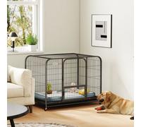 PawHut Heavy Duty Dog Crate,116 x 77 x 88 cm, Large Dog Cage for Small to Large Breeds, Puppy Kennel with Lockable Wheels, Removable Tray and 3 Doors for Indoor Outdoor, Black