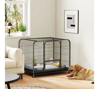 Pawhut Heavy Duty Dog Crate, Large Dog Cage With Wheels And Tray