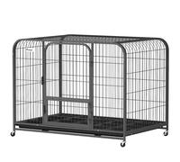 PawHut Heavy Duty Dog Crate,116 x 77 x 88 cm, Large Dog Cage for Small to Large Breeds, Puppy Kennel with Lockable Wheels, Removable Tray and 3 Doors for Indoor Outdoor, Black