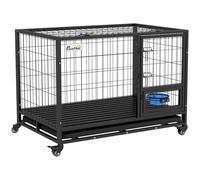 PawHut 43" Heavy Duty Dog Crate with Bowl Holder, Dog Cage on Wheels with Removable Tray, Openable Top, Detachable Door, Indoor Outdoor Use, for Large and Extra Large Dogs - Black