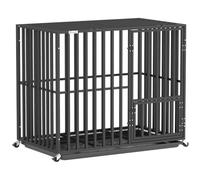 PawHut Heavy Duty Dog Crate w/Feeding Door, Dog Cage w/Wheels for Small Medium Breeds, Metal Pet Crate, Removable Tray, 3 Doors & 4 Prevent Escape Locks for Indoor & Outdoor, 95 x 57 x 81 cm, Black