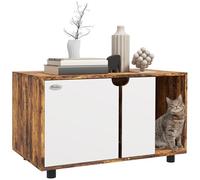 PawHut Hidden Litter Box, Cat Litter Box Furniture, 2-in-1 Design with Double Doors, Sand Drain Pad, for Indoor Use, 80 x 48 x 48cm - Rustic Brown