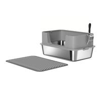 PawHut High Sided Stainless Steel Litter Box, Metal Cat Litter Tray with Scoop, Litter Mat, Never Absorbs Odors, Grey