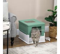 PawHut Hooded Cat Litter Box, Portable Pet Toilet w/ Scoop, Tray - Green
