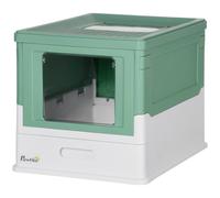 Pawhut Hooded Cat Litter Box, Portable Pet Toilet W/ Tray, Scoop, Front Entry In Green Green