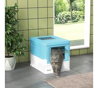 Pawhut Hooded Cat Litter Box, Portable Pet Toilet W/ Tray, Scoop, Front Entry In Light Blue Light Blue
