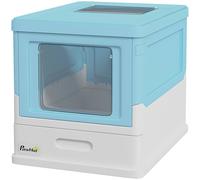 Pawhut Hooded Cat Litter Box, Portable Pet Toilet W/ Tray, Scoop, Front Entry In Light Blue Light Blue