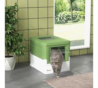 Pawhut Hooded Cat Litter Box, Portable Pet Toilet W/ Tray, Scoop, Front Entry In Light Grey Light Grey
