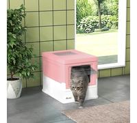 Pawhut Hooded Cat Litter Box, Portable Pet Toilet W/ Tray, Scoop, Front Entry In Pink Pink