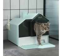 Pawhut Hooded Cat Litter Tray W/ Scoop, Drawer Pan Handle Deodorants Light Blue