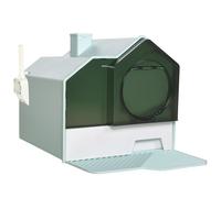 PawHut Hooded Cat Litter Tray with Scoop, Cat Litter Box with Drawer Pan, Handle, Deodorants, Hut Design, Front Entrance, 47 x 45 x 42cm - Light Blue