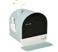 PawHut Hooded Cat Litter Tray with Slide-Out Drawer, Enclosed Cat Litter Box with Anti-Tracking Mat, Scoop, Filter for Odor Control, Flap Do