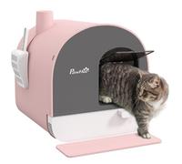 PawHut Hooded Cat Litter Tray with Slide-Out Drawer, Enclosed Cat Litter Box with Anti-Tracking Mat, Scoop, Filter for Odor Control, Flap Door, Easy Cleaning, 43 x 44 x 47cm,Pink